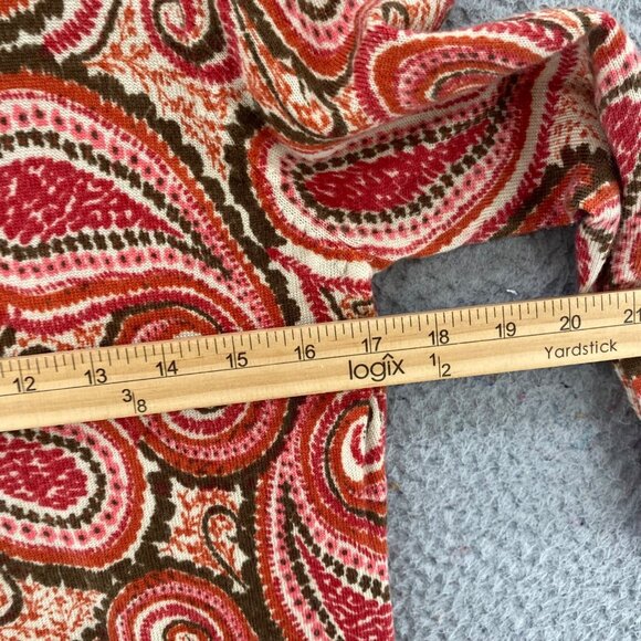 Talbots Sweater Womens Medium Petite Orange Multi Paisley Merino Wool Cardigan - Picture 7 of 11